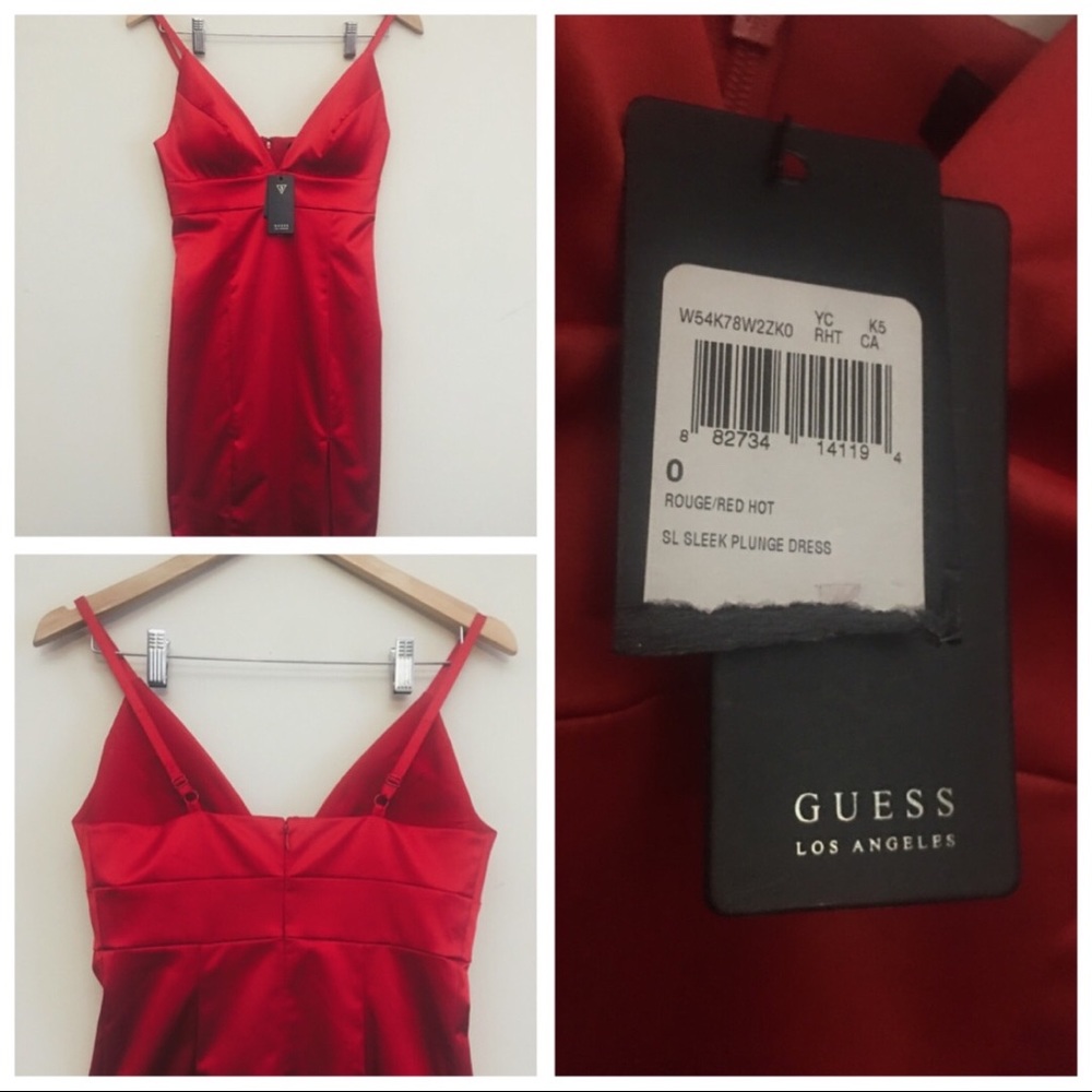 🟥Guess Red Hot Sleek Plunge Dress